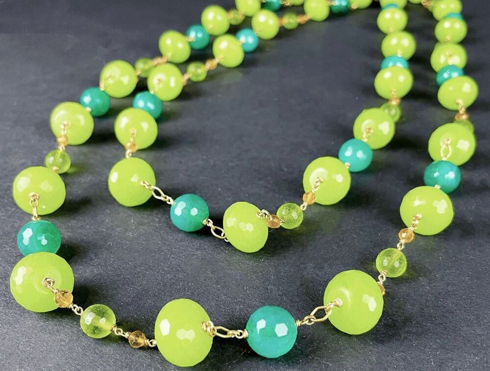 Artisan Double Strand Jade & Citrine necklace